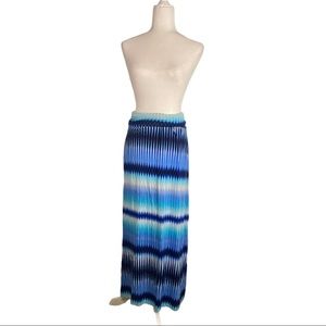 Cynthia Rowley Maxi Skirt Blue Geometric Tie Dye Ombré Pattern Stretchy Knit XS